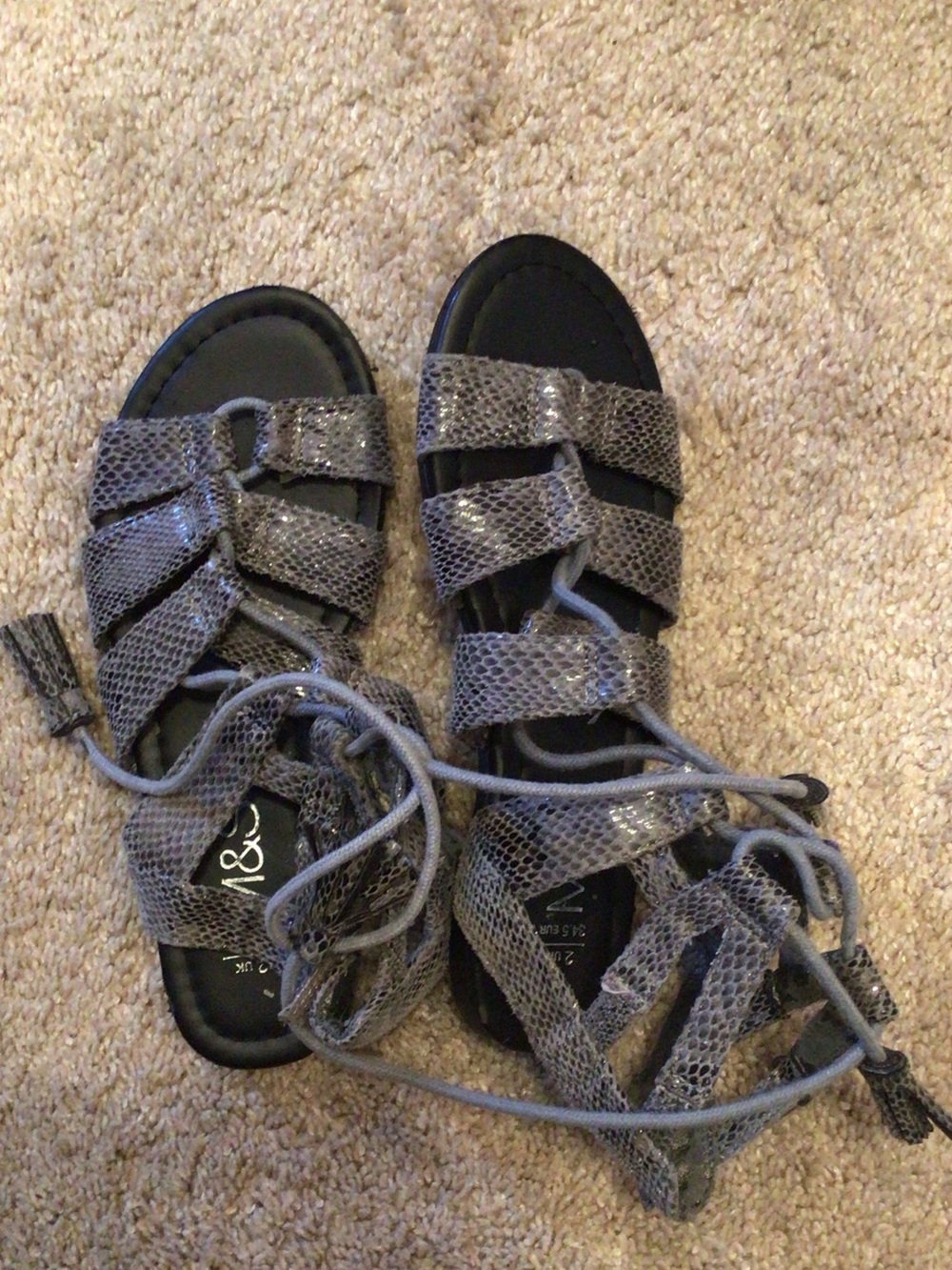 Girls Gray Lace-Up Gladiator Sandals, EUR 34.5, UK size 2